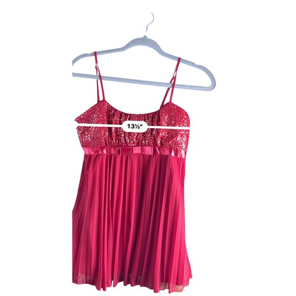 Rampage Womens Sleeveless Pleated Babydoll Top Red Sequin Medium Y2K Holiday - Picture 7 of 9